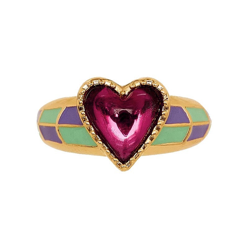 French Retro Purple Eye Heart Ring Women's Exquisite Light Luxury Niche Design High-end Fashion Opening Ring Personality Index Finger Ring