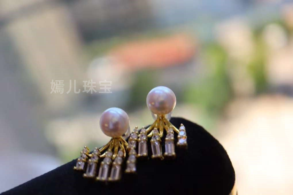 Natural pearl earrings with S925 silver gold-plated inlaid zircon, fashionable trend, Japanese and Korean women's two wearing styles