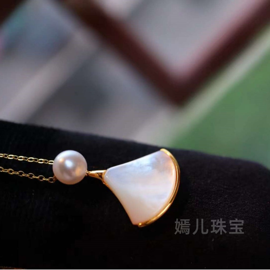 natural pearl white oyster pendant stud earrings set full body S925 silver thick gold plated inlay fashion and simple
