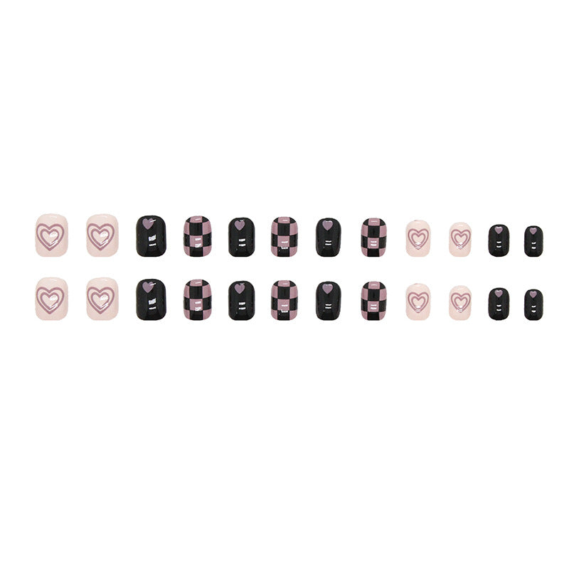 Hot Girl Sweet Cool Ins Style Wear Nail Pink Love Impact Black Purple Chess Plate Plaid Temperament Full Nail Beauty Piece